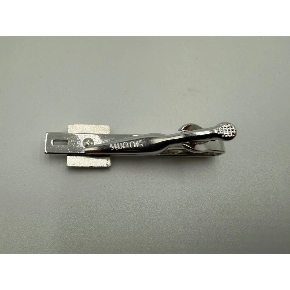 Swank Vintage Mens Initial J Cufflinks and Tie Clip Set Silver Tone Square